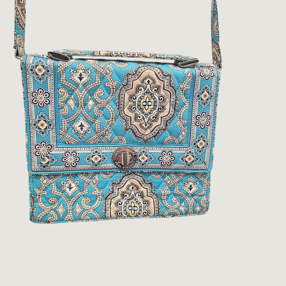 Vera Bradley Retired Turquoise Paisley Quilted Satchel Crossbody EUC